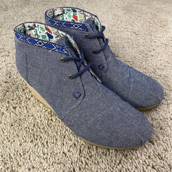 Bobs by Skechers Memory Foam Denim‎ Lace Up Bootie Wedges Womens 8 - Picture 3 of 14